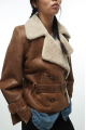 Women's vintage sheepskin coat made of brown natural sheepskin