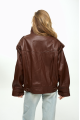 Bomber jacket made of genuine dark chocolate leather in OVERSIZE style