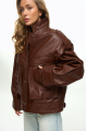 Bomber jacket made of genuine dark chocolate leather in OVERSIZE style