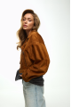 Biker jacket made of natural suede leather in brown color in OVERSIZE style