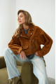 Biker jacket made of natural suede leather in brown color in OVERSIZE style