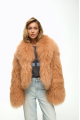 Caramel-colored women's sheepskin coat made of natural llama