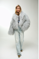 Women's gray sheepskin coat made of natural llama