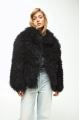 Women's black sheepskin coat made of natural llama