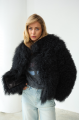 Women's black sheepskin coat made of natural llama