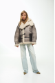 Stylish gray sheepskin coat made of natural sheepskin in VINTAGE style