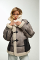 Stylish gray sheepskin coat made of natural sheepskin in VINTAGE style