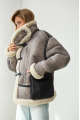 Stylish gray sheepskin coat made of natural sheepskin in VINTAGE style