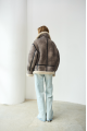 Stylish gray sheepskin coat made of natural sheepskin in VINTAGE style