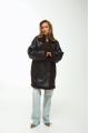 Women's sheepskin coat of black color made of natural sheepskin in VINTAGE style