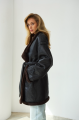 Women's sheepskin coat of black color made of natural sheepskin in VINTAGE style