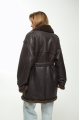 Women's sheepskin coat of dark chocolate color made of natural sheepskin in VINTAGE style