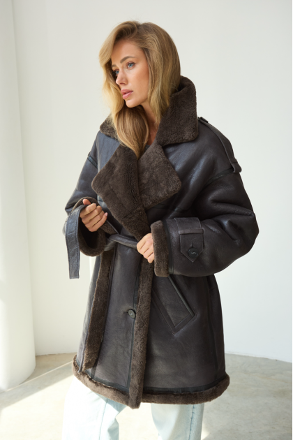 Dark chocolate sheepskin coat