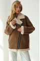 Women's sheepskin coat of light brown color made of natural sheepskin in VINTAGE style