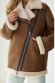 Women's sheepskin coat of light brown color made of natural sheepskin in VINTAGE style