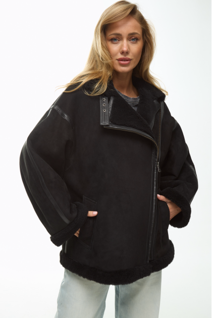 Black sheepskin coat OVERSIZE