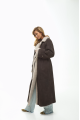 Suede sheepskin coat in dark chocolate color made of natural sheepskin