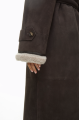 Suede sheepskin coat in dark chocolate color made of natural sheepskin