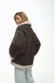 Suede sheepskin coat of chocolate color made of natural sheepskin in OVERSIZE style