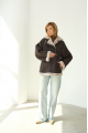 Suede sheepskin coat of chocolate color made of natural sheepskin in OVERSIZE style