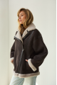 Suede sheepskin coat of chocolate color made of natural sheepskin in OVERSIZE style