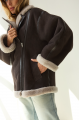 Suede sheepskin coat of chocolate color made of natural sheepskin in OVERSIZE style