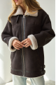 A chocolate-colored sheepskin coat made of natural sheepskin in the VINTAGE style