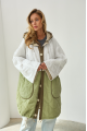 Green and white demi-season puffer coat in OVERSIZE style