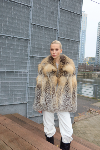 Women's fox fur coat with light color