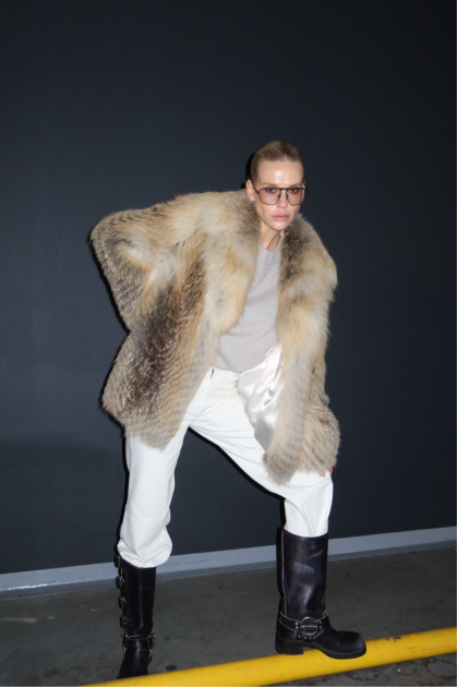Women's dark fox fur coat