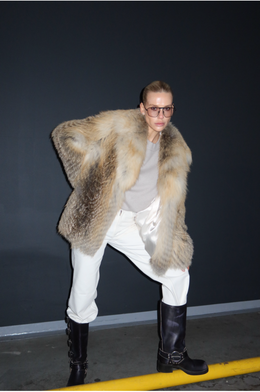 Women's dark fox fur coat