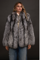 Stylish gray fur coat made of black fox