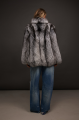 Stylish gray fur coat made of black fox