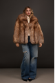 Stylish brown fox fur coat