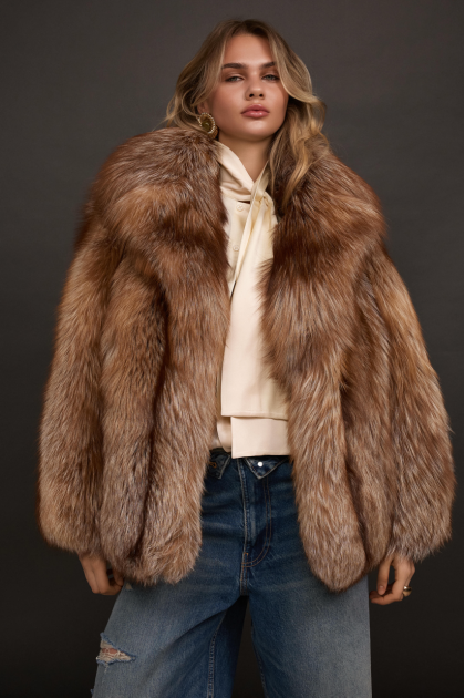 Stylish brown fox fur coat