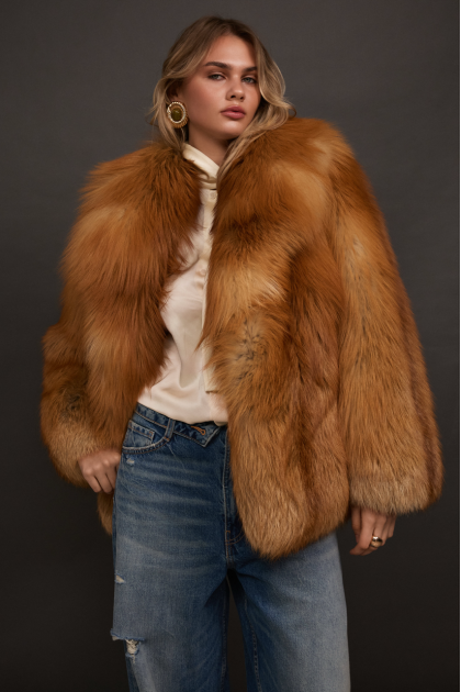 Stylish red fox fur coat