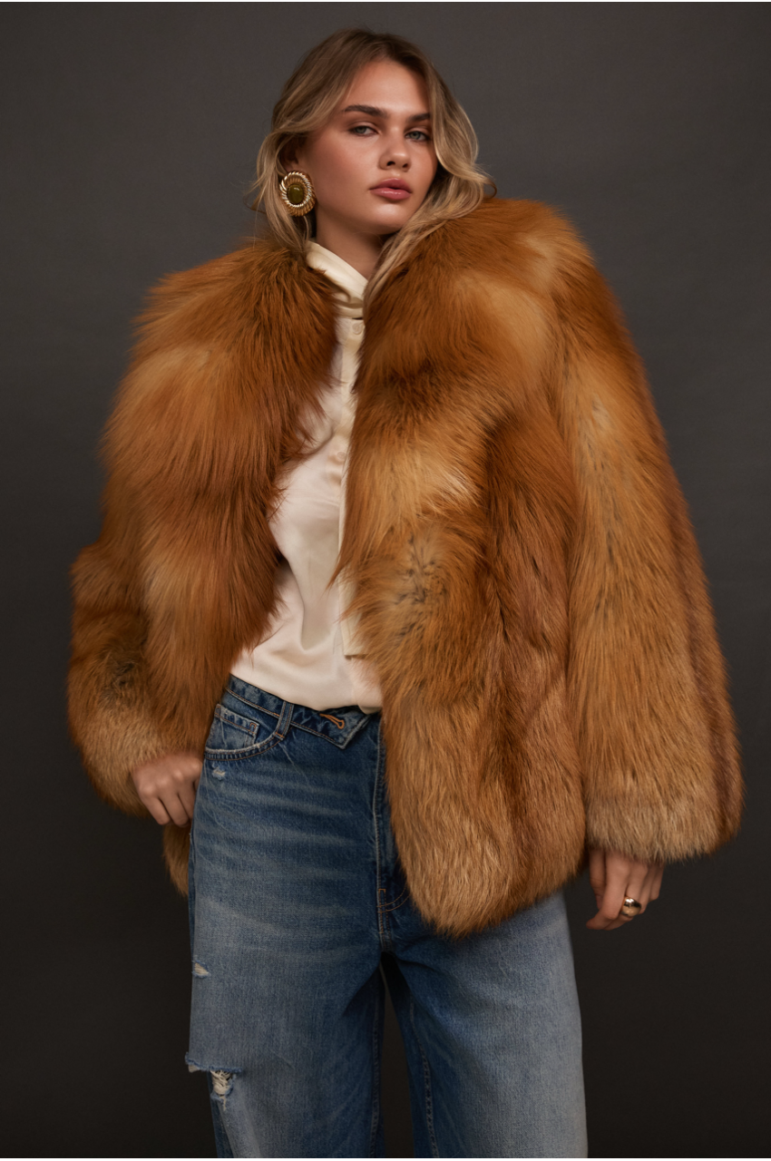 Stylish red fox fur coat