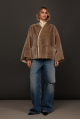 Women's double-sided beige sheepskin coat made of merino sheep