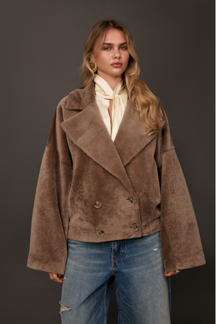 Reversible short bomber jacket in dark beige