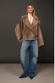 Reversible short bomber jacket in dark beige
