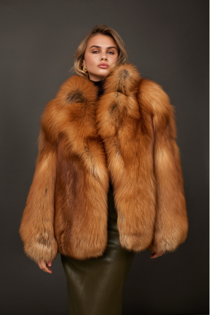 Stylish red fox fur coat