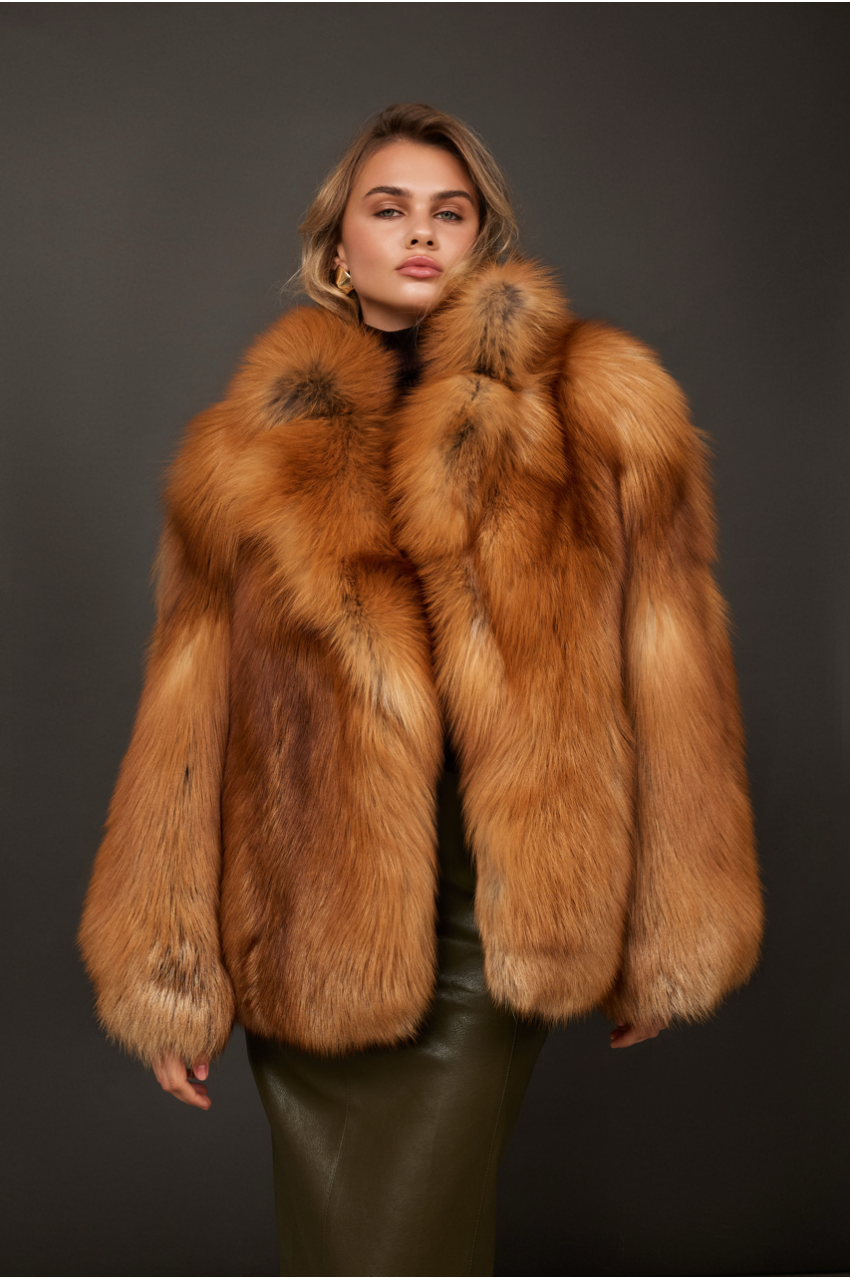 Stylish red fox fur coat