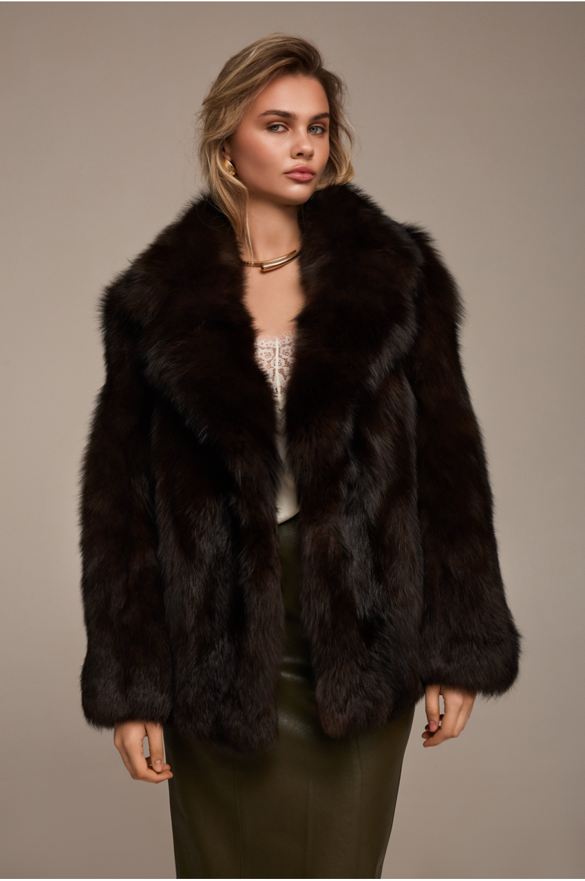 Dark chocolate fox fur coat