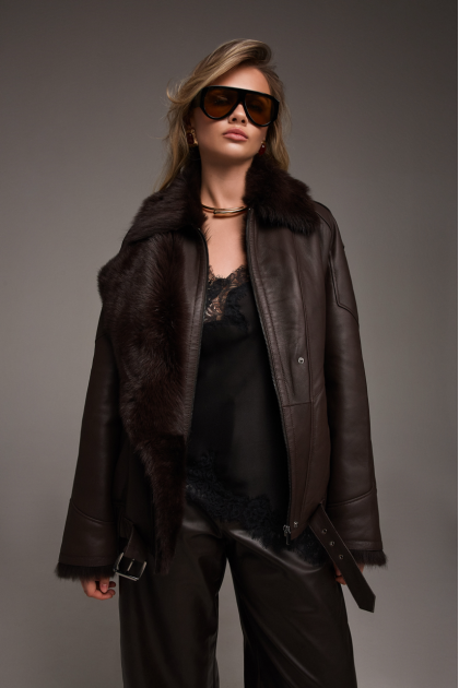 Chocolate-colored Tuscan sheepskin coat