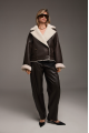 Reversible short brown sheepskin bomber jacket