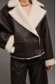 Reversible short brown sheepskin bomber jacket