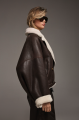 Reversible short brown sheepskin bomber jacket
