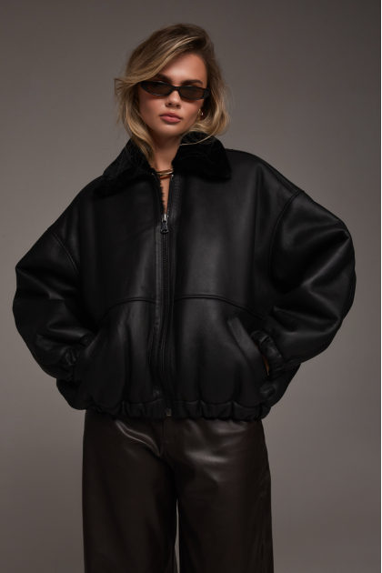Black bomber sheepskin coat
