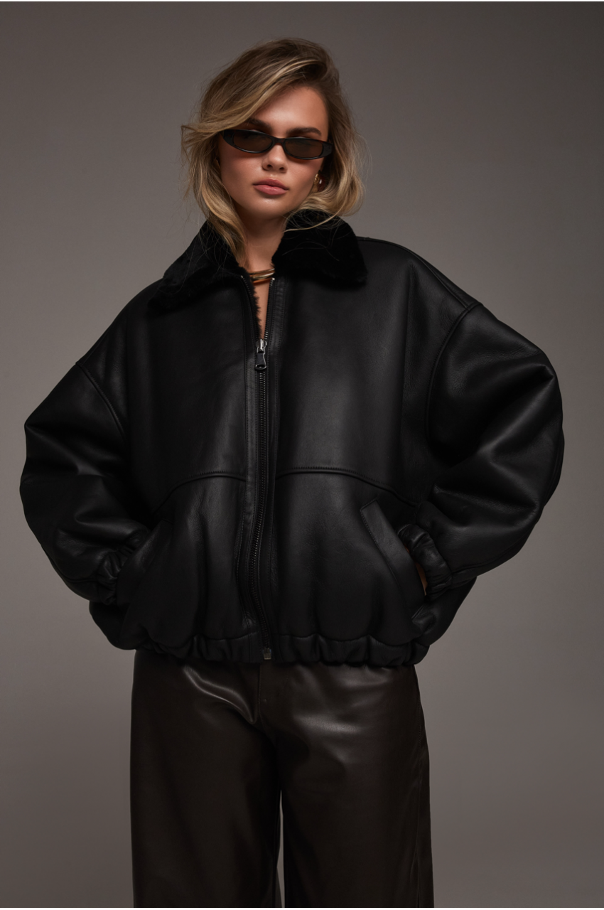 Black bomber sheepskin coat
