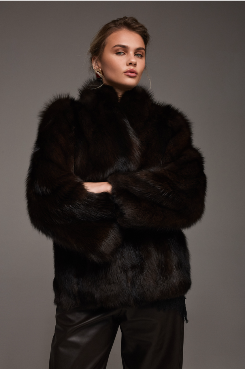 Dark chocolate fox fur coat